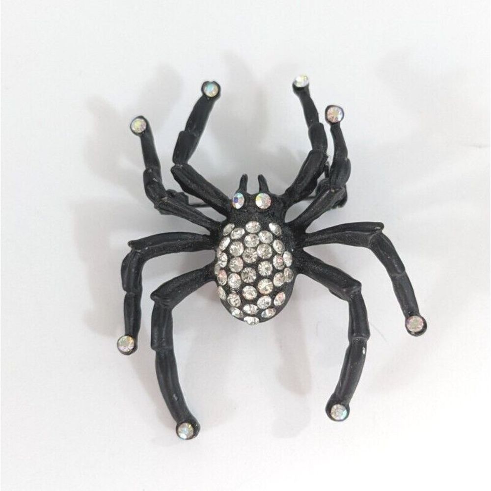 Spider Jewelry Rhinestone Brooch Pin Black White Metal Halloween Insect Jewelry